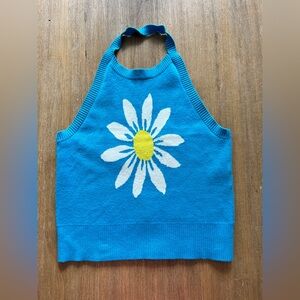 MM by My Michelle Blue Daisy Flower Knit Halter Crop Top sz M Boho Festival